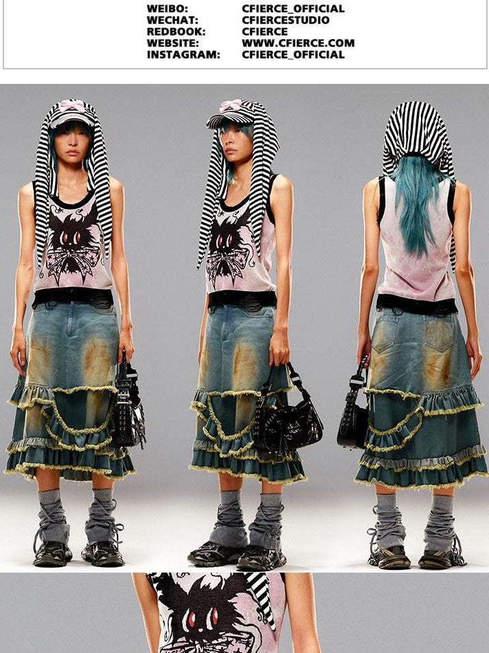 CFIERCE Blue Frayed Ombre Dyed Irregular Women&