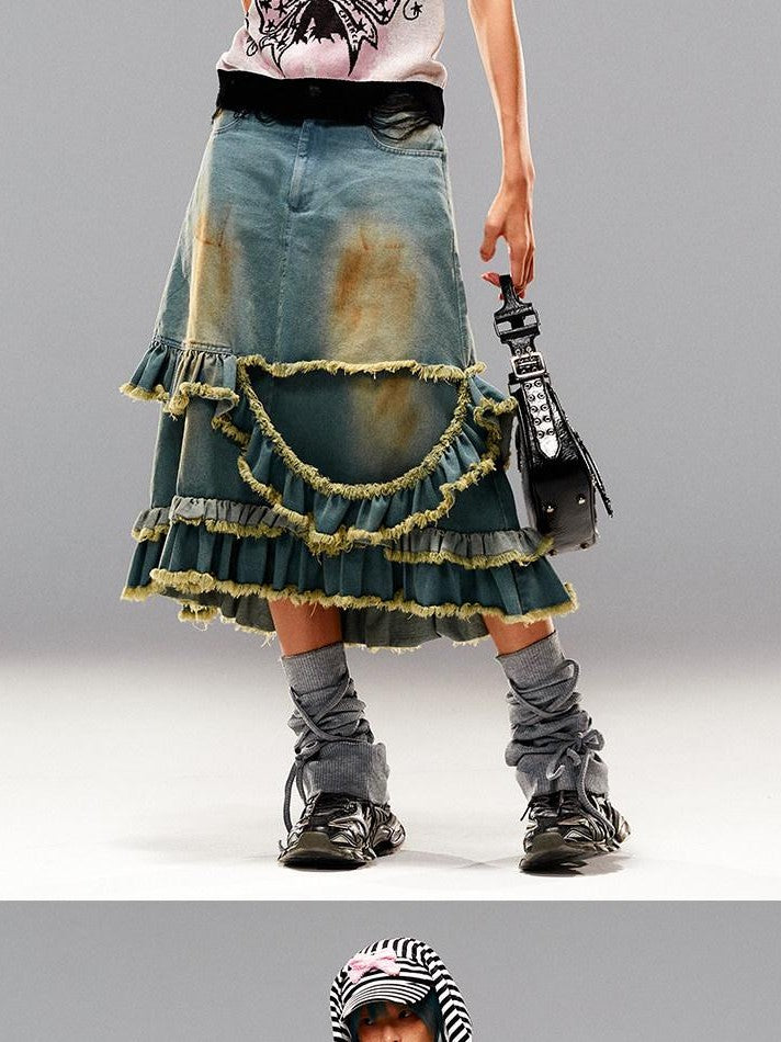 CFIERCE Blue Frayed Ombre Dyed Irregular Women&