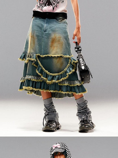 CFIERCE Blue Frayed Ombre Dyed Irregular Women&