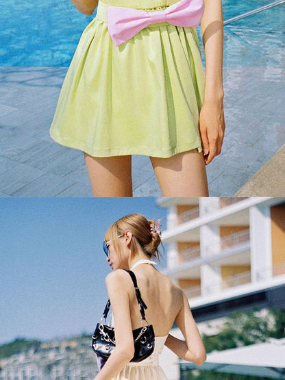 CFIERCE Bow Backless Dress With Detachable Sash