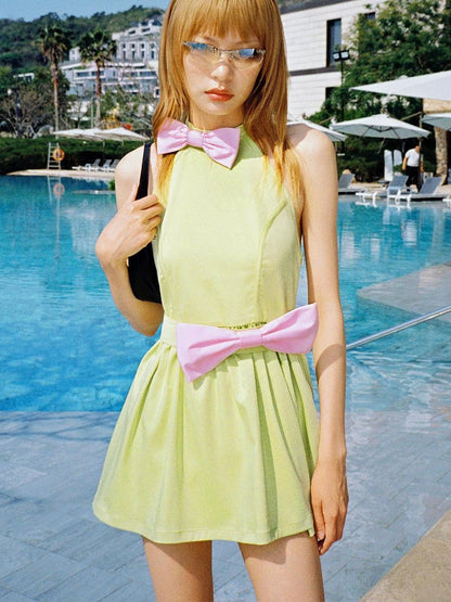 Bow Backless Dress With Detachable Sash