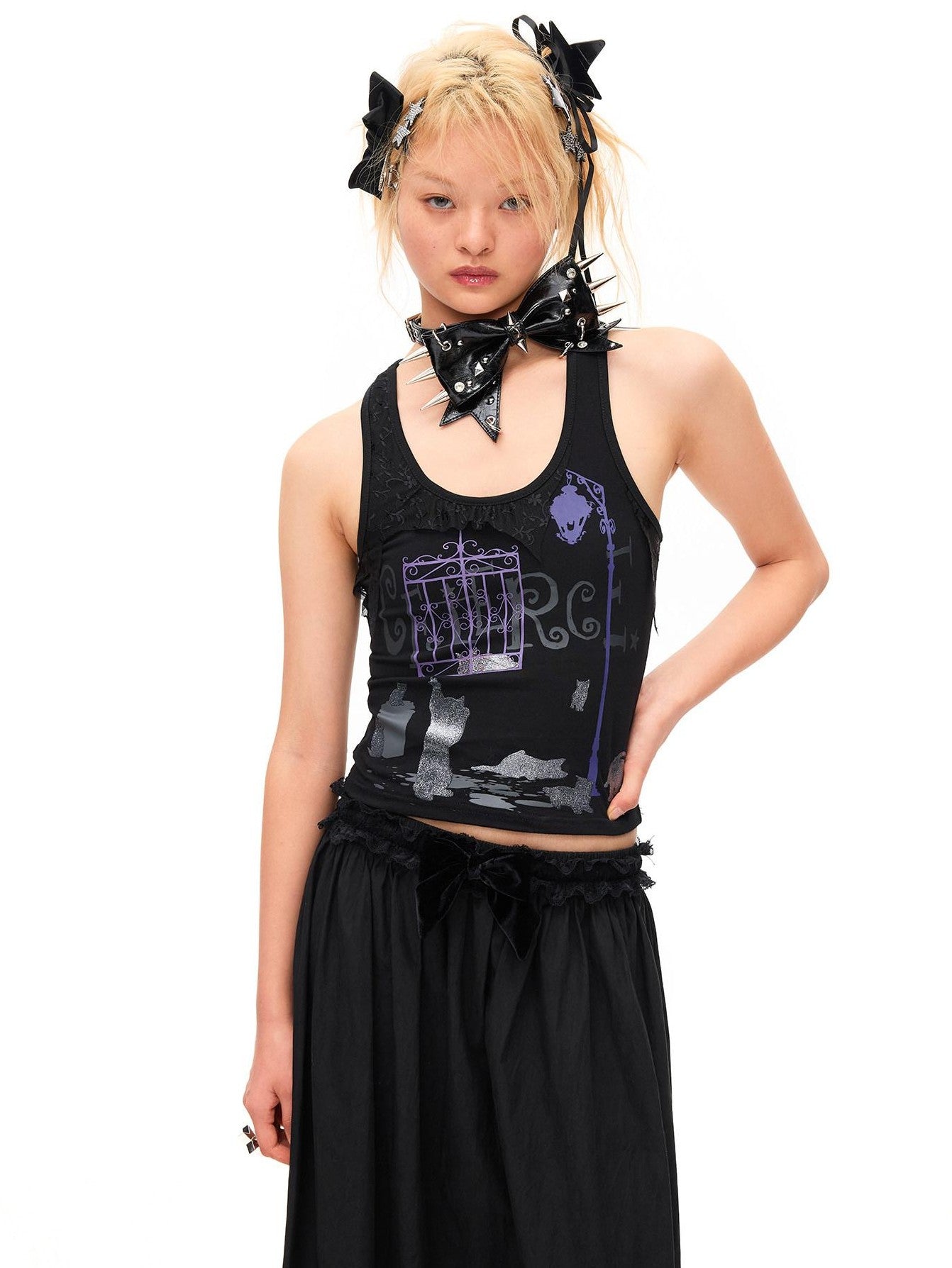 CFIERCE Bow Knot Riveted Metal Embellished Women&