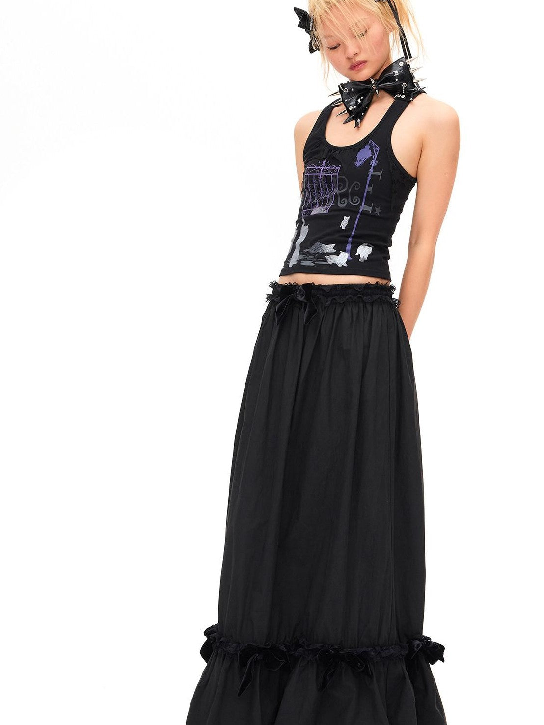 CFIERCE Bow Knot Riveted Metal Embellished Women&