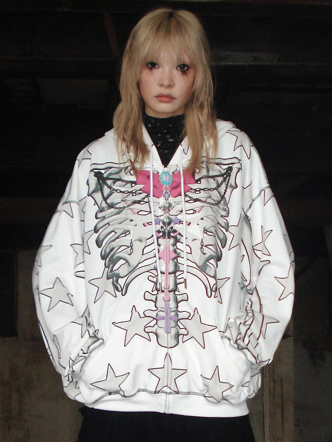 CFIERCE Bow Skull Print Hoodie