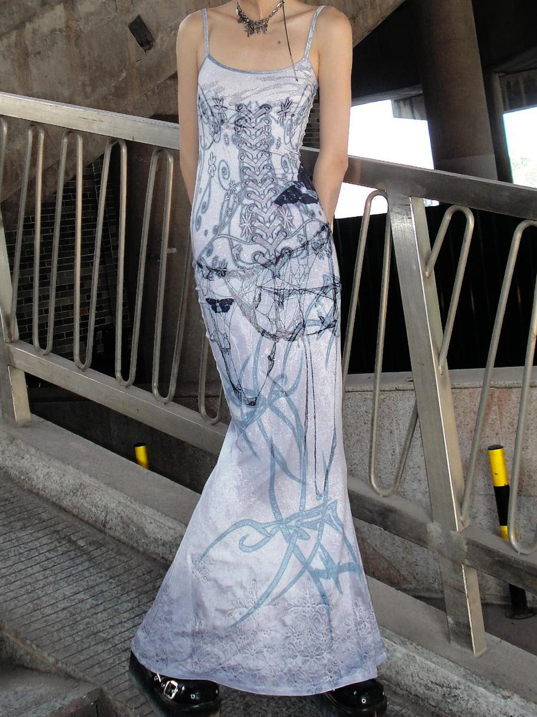 CFIERCE Butterfly Thorn Print Slip Mermaid Gown