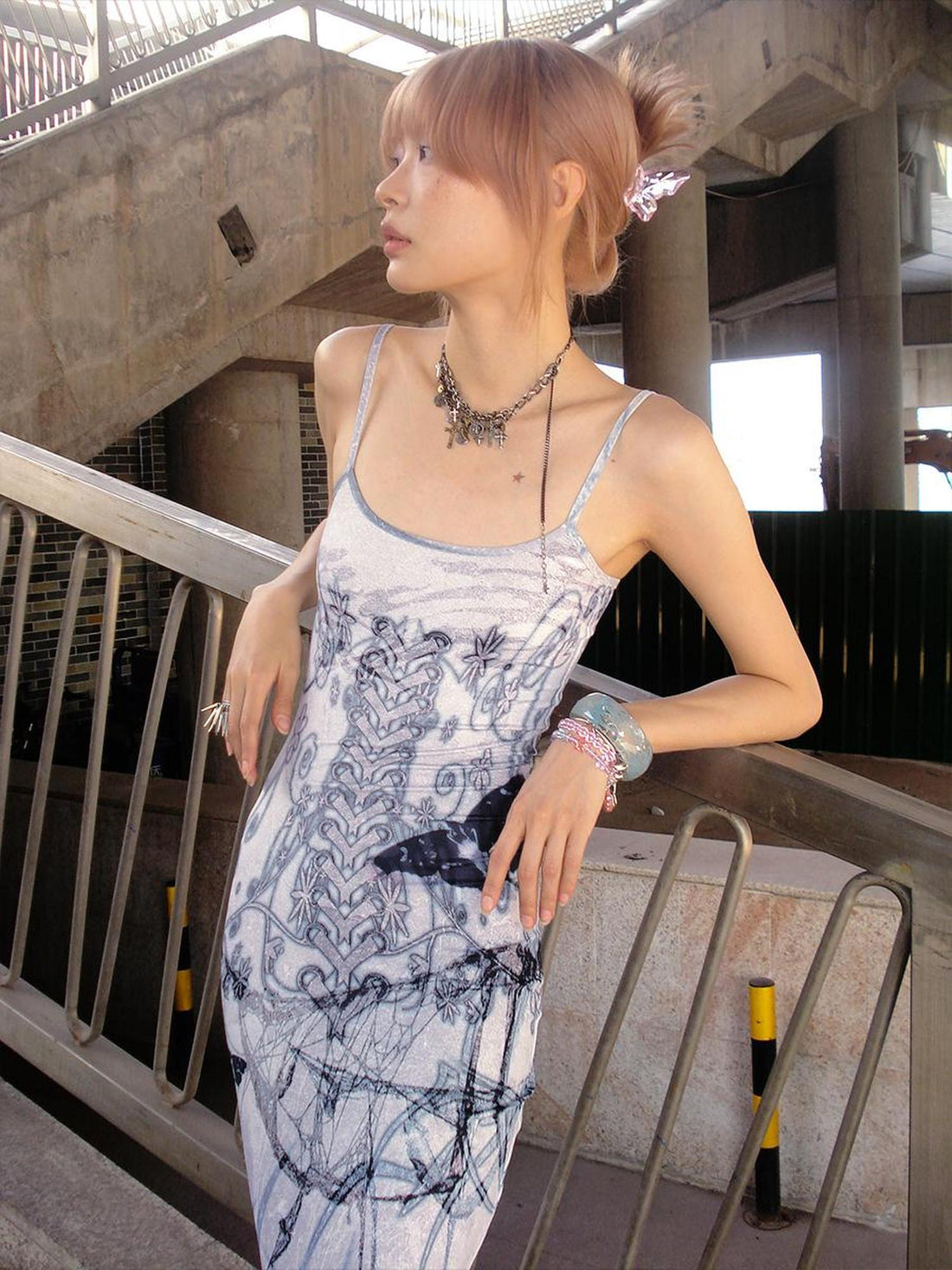 CFIERCE Butterfly Thorn Print Slip Mermaid Gown