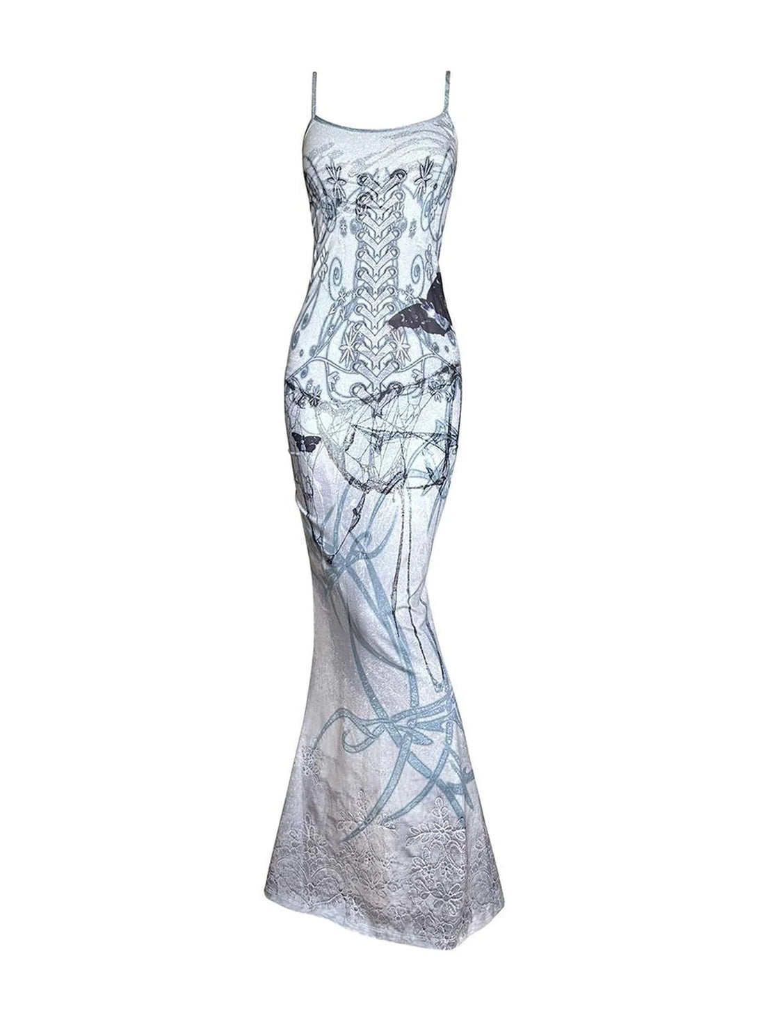 Butterfly Thorn Print Slip Mermaid Gown