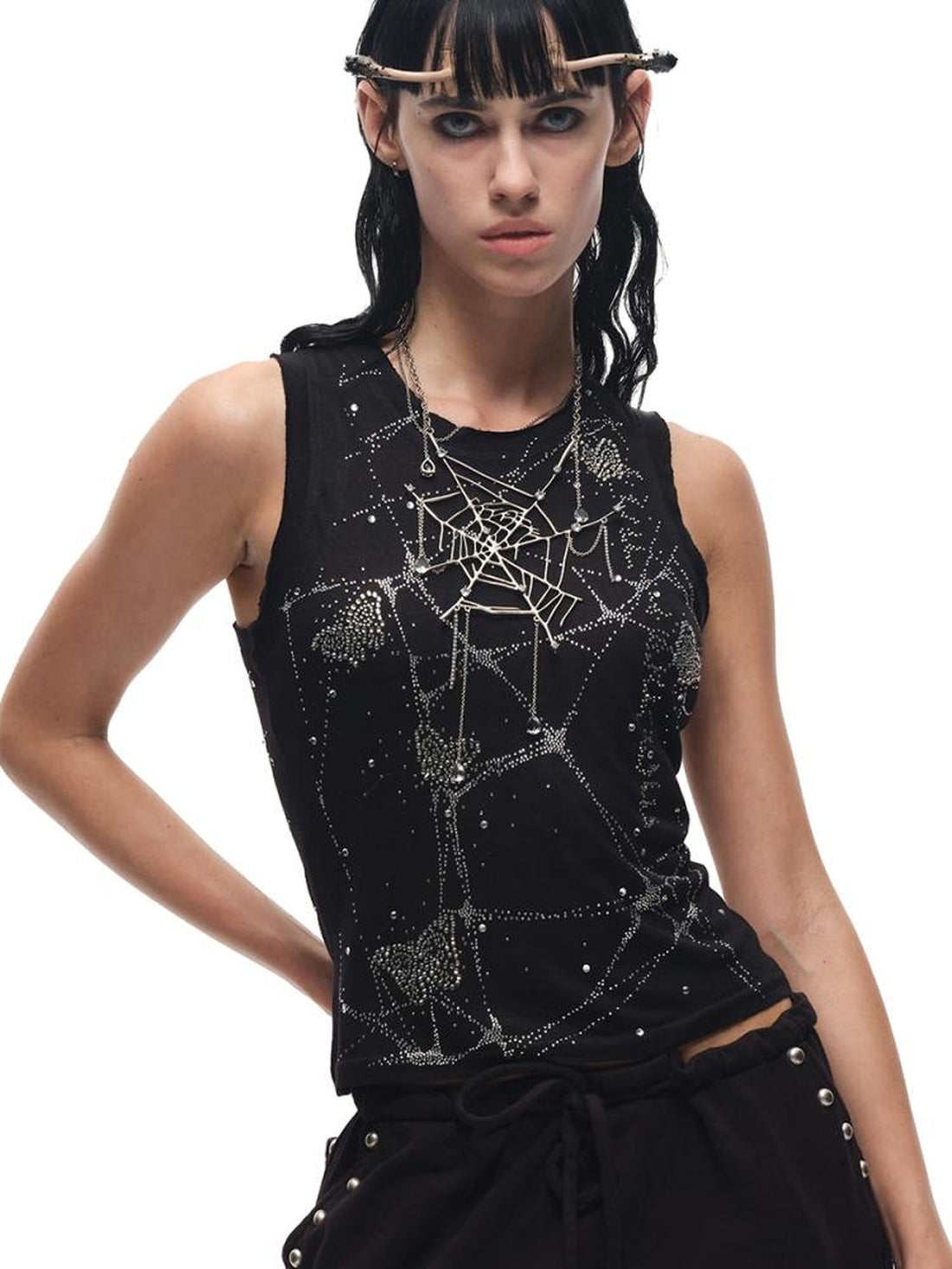 CFIERCE Butterfly Web Crystal Studded Vest