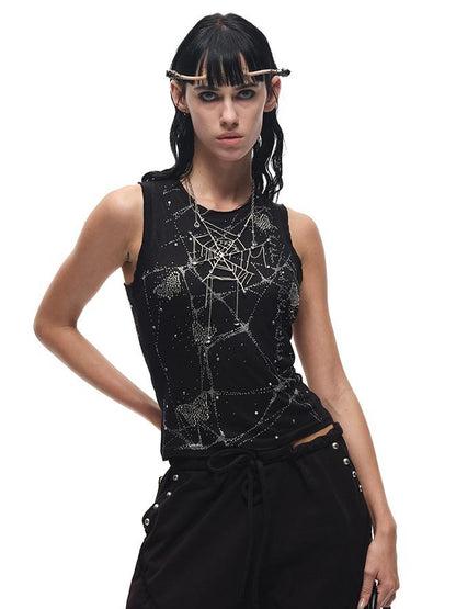 CFIERCE Butterfly Web Crystal Studded Vest