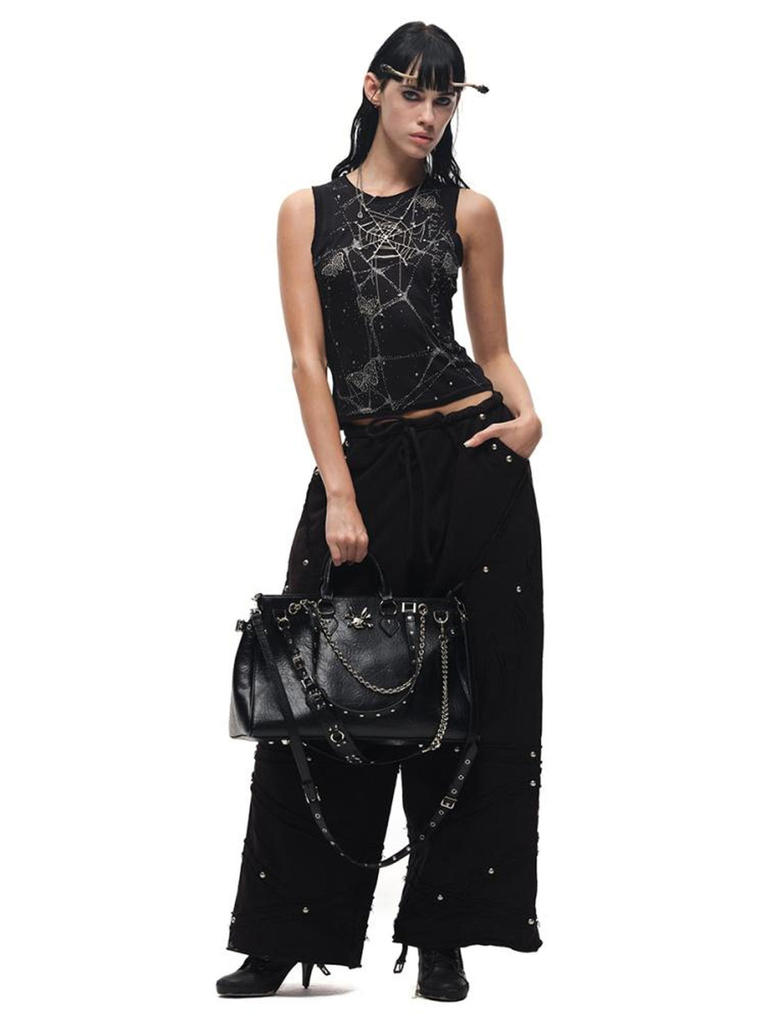 CFIERCE Butterfly Web Crystal Studded Vest