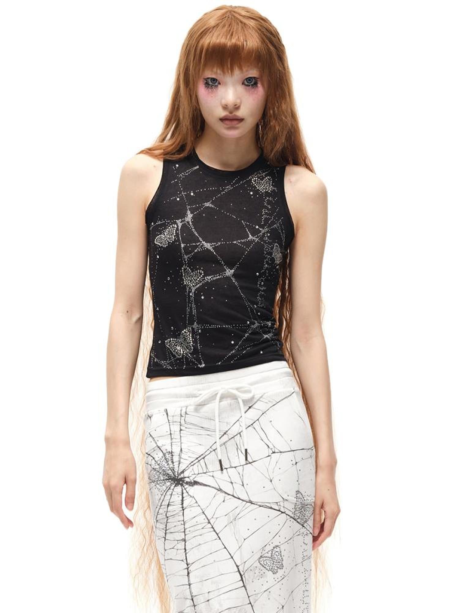 CFIERCE Butterfly Web Crystal Studded Vest