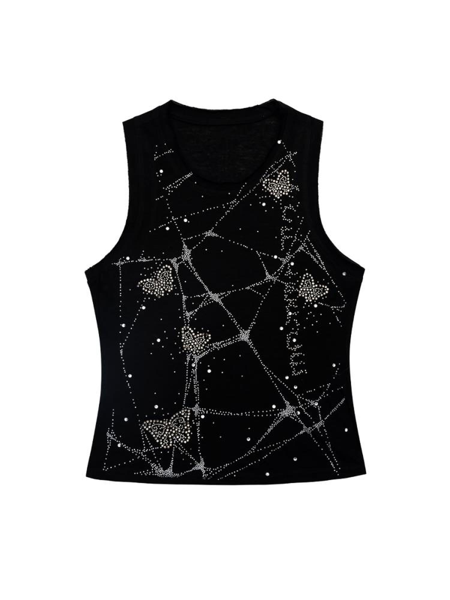 CFIERCE Butterfly Web Crystal Studded Vest