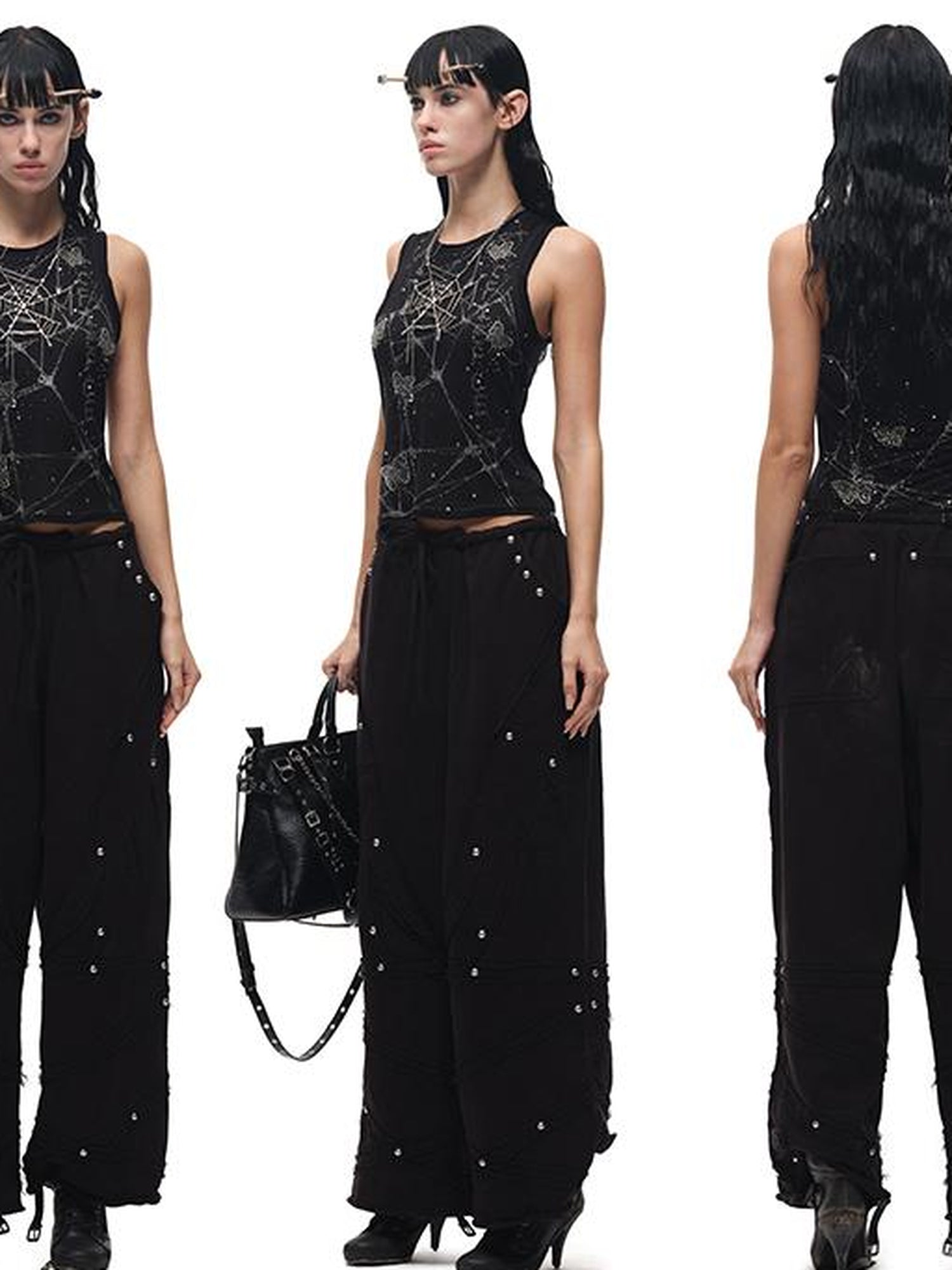 CFIERCE Butterfly Web Crystal Studded Vest