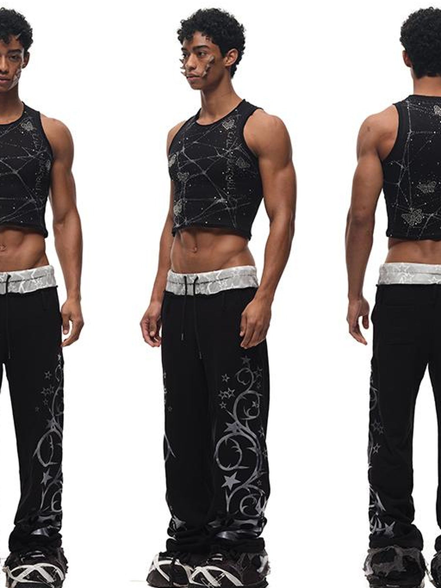 CFIERCE Butterfly Web Crystal Studded Vest