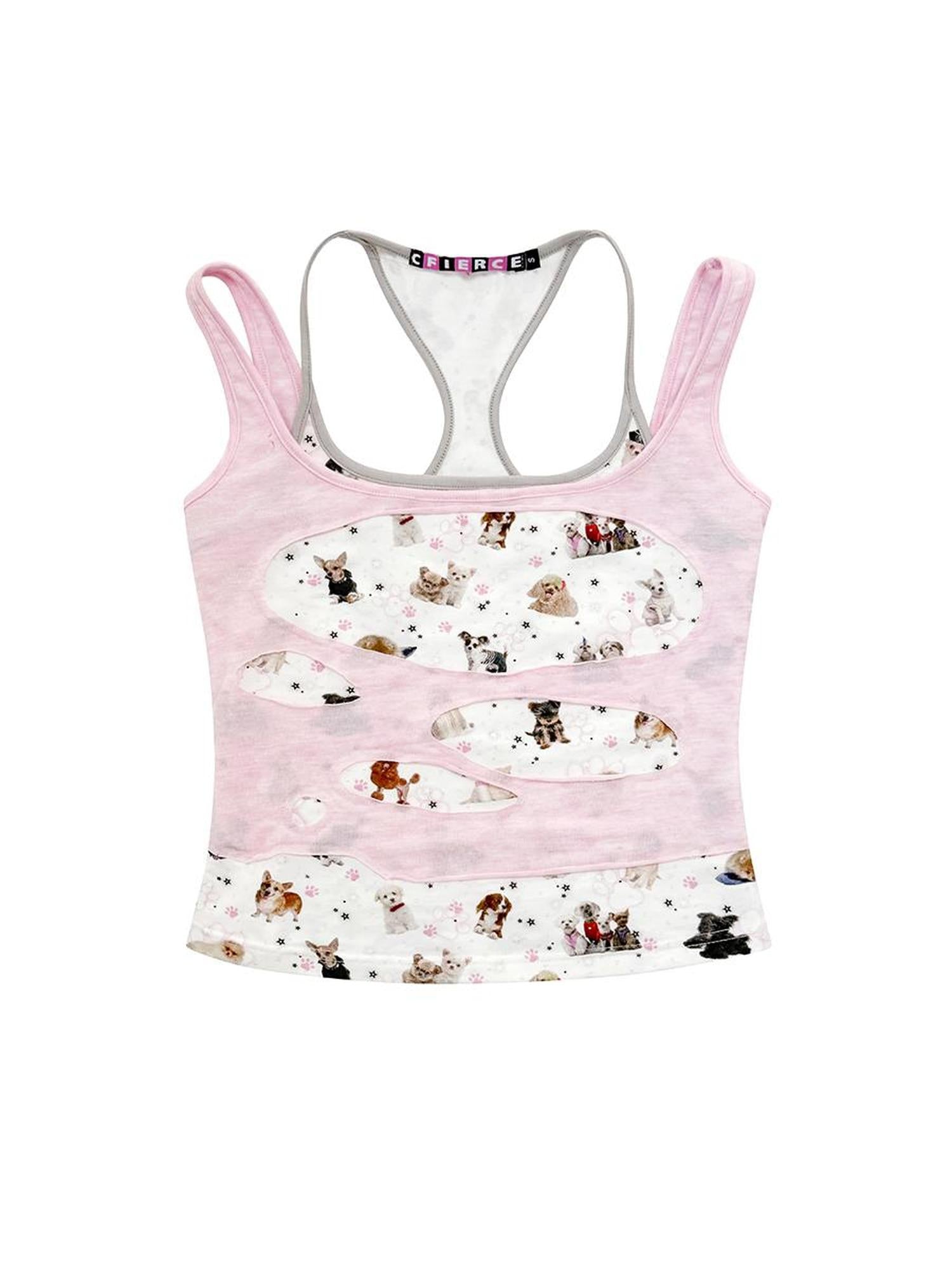 CFIERCE CFIERCE Dog Print Layered Tank Top