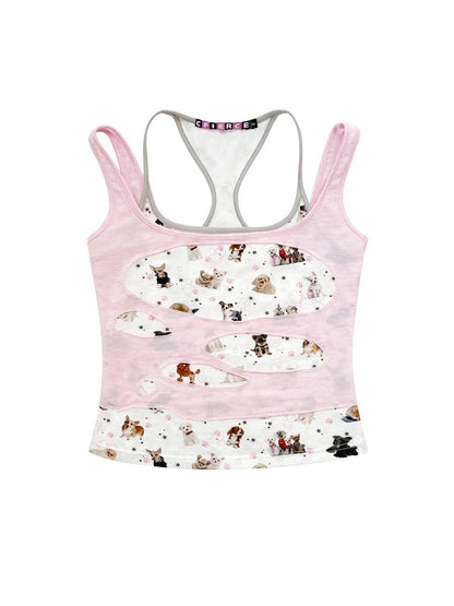 CFIERCE CFIERCE Dog Print Layered Tank Top