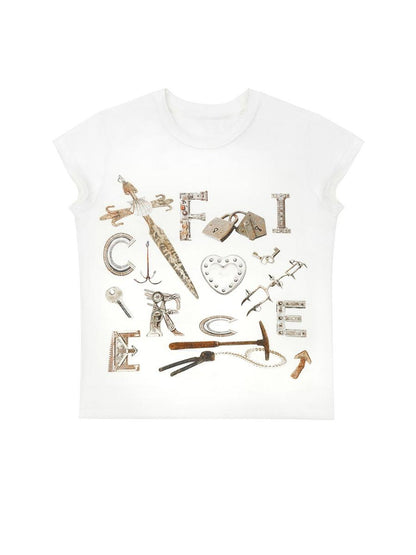 CFIERCE CFIERCE Weapon Print Tee Model Fitting Care Guide V-neck T-shirt Long-Sleeve