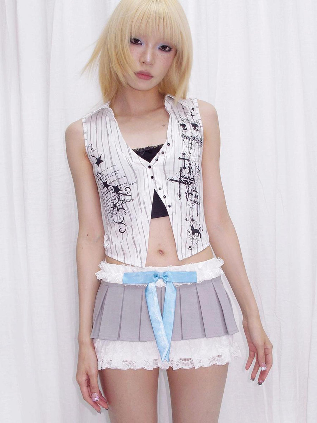 CFIERCE C Fierce Thorn Stripe Angel Graphic Print Shirt Vest