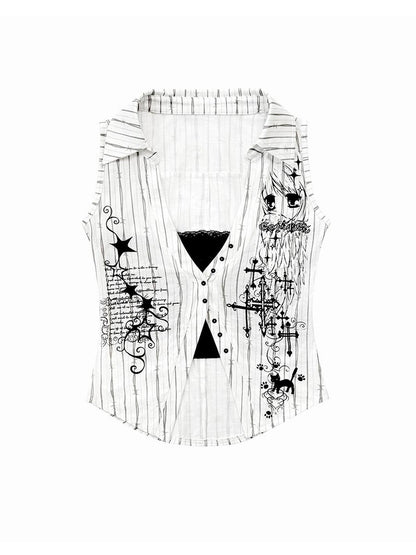 CFIERCE C Fierce Thorn Stripe Angel Graphic Print Shirt Vest