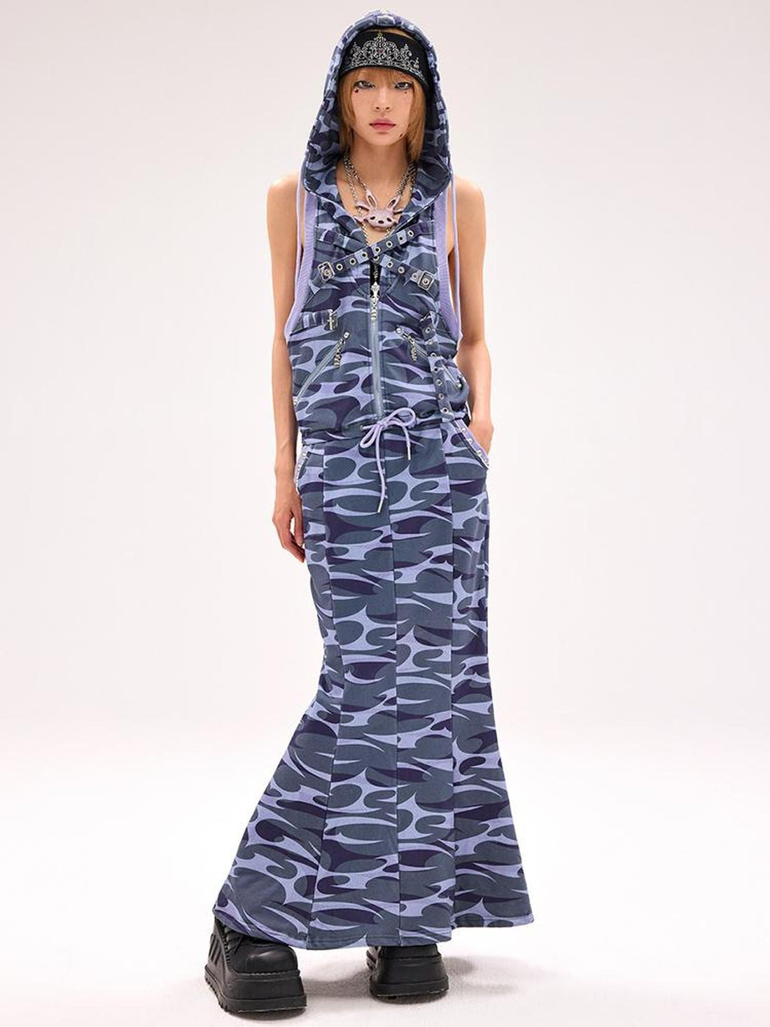 CFIERCE Camo Squid Print Fishtail Skirt