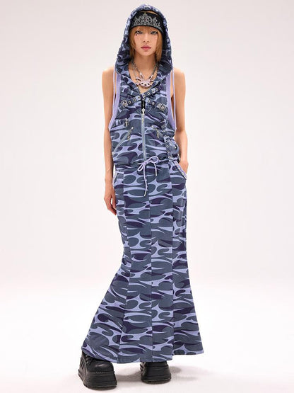 CFIERCE Camo Squid Print Fishtail Skirt