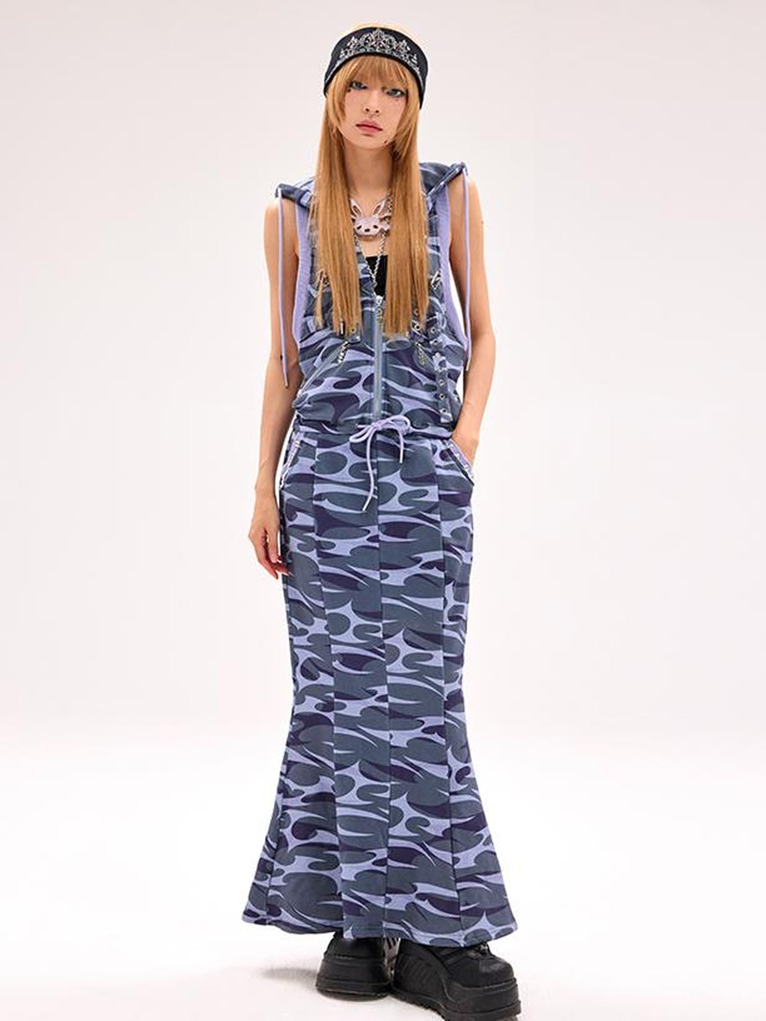 CFIERCE Camo Squid Print Fishtail Skirt