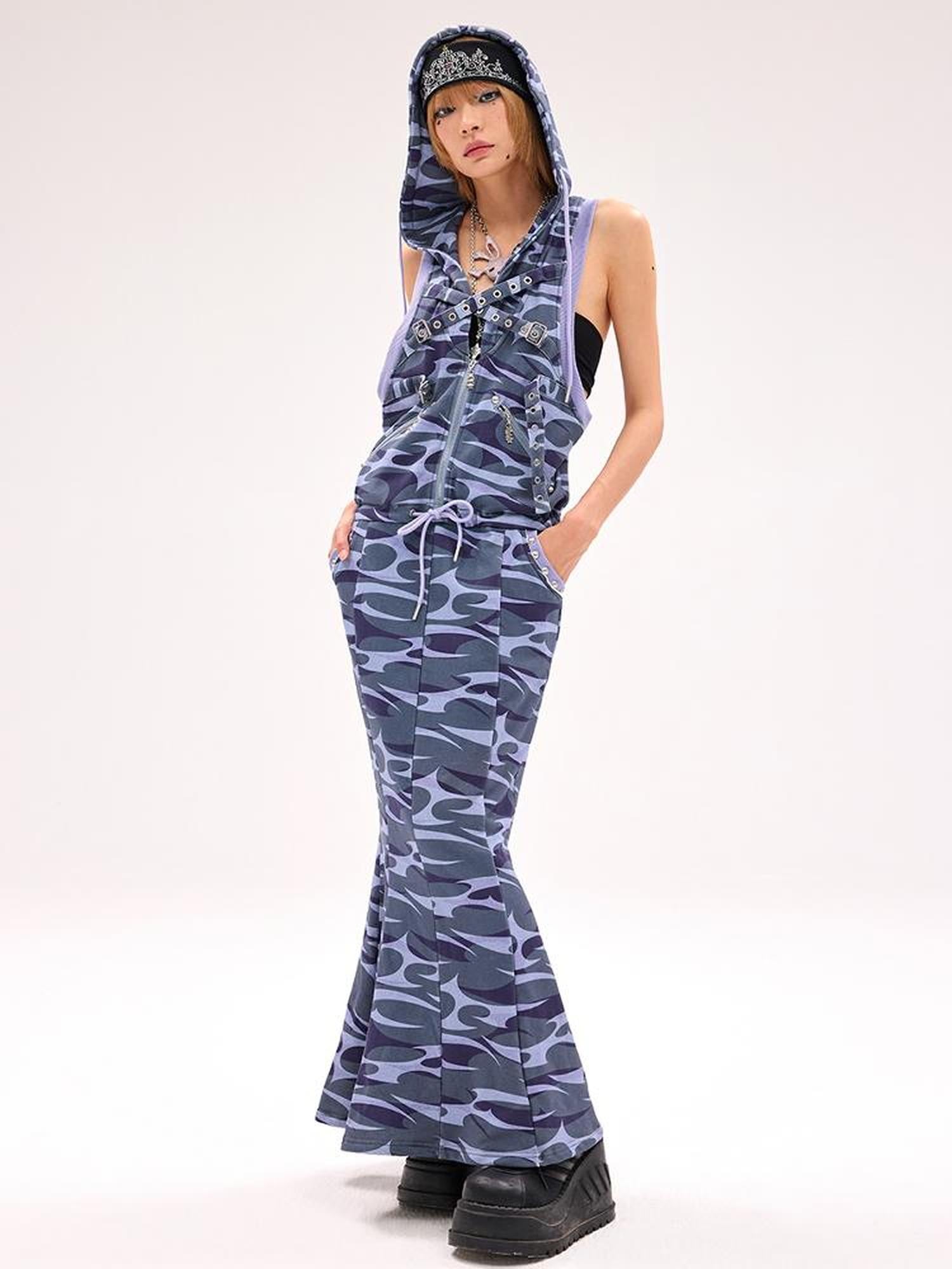 CFIERCE Camo Squid Print Fishtail Skirt