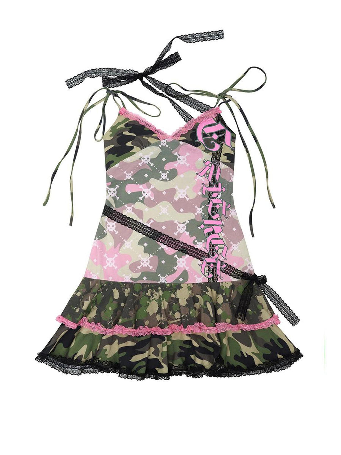 CFIERCE Camouflage Lace Slip V Neck Dress