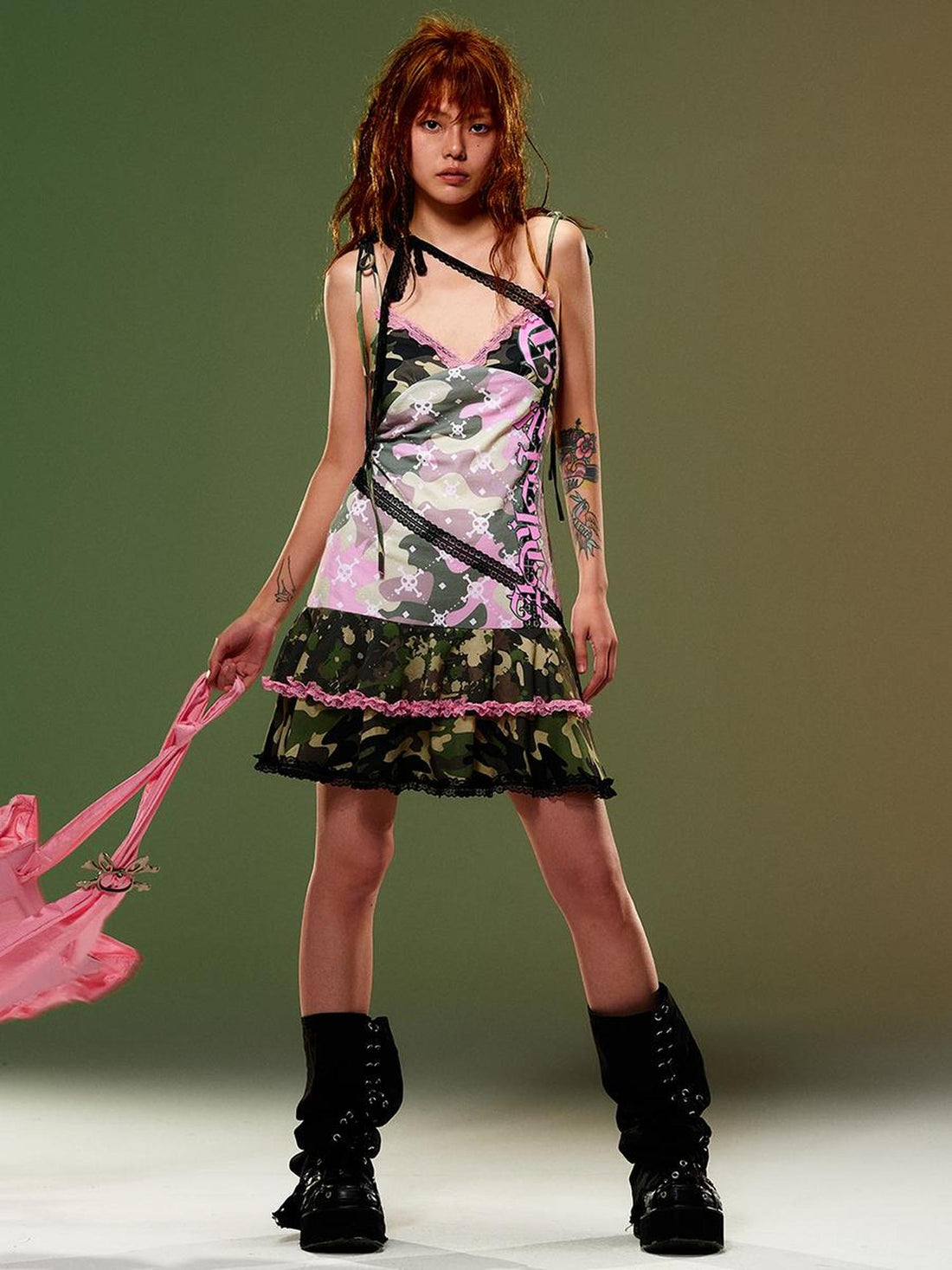 CFIERCE Camouflage Lace Slip V Neck Dress