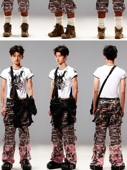 CFIERCE Camouflage Print Detachable Denim Jeans
