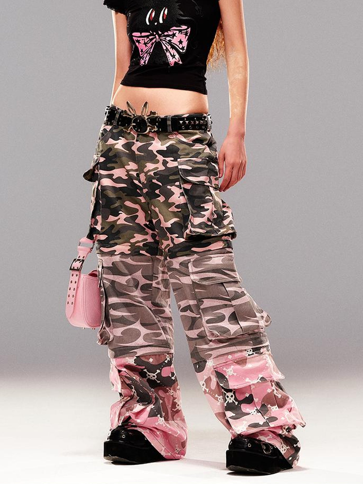 CFIERCE Camouflage Print Detachable Denim Jeans