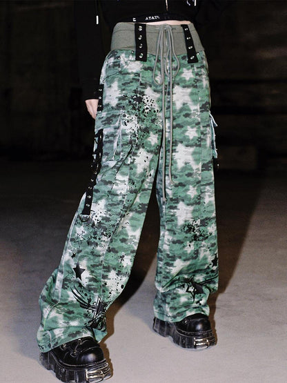 CFIERCE Camouflage Spray Print Denim Jeans