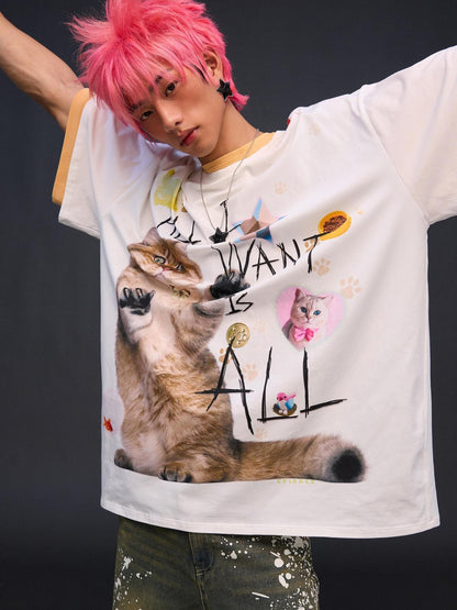 CFIERCE Cat Print Drop Shoulder Women&