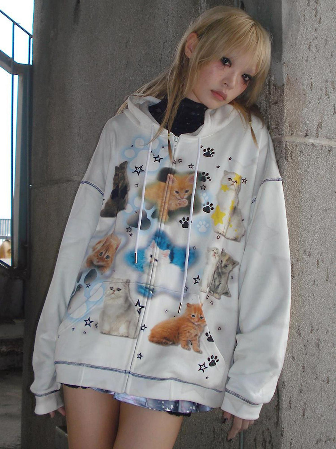 CFIERCE Cat Print Hooded Sweatshirt