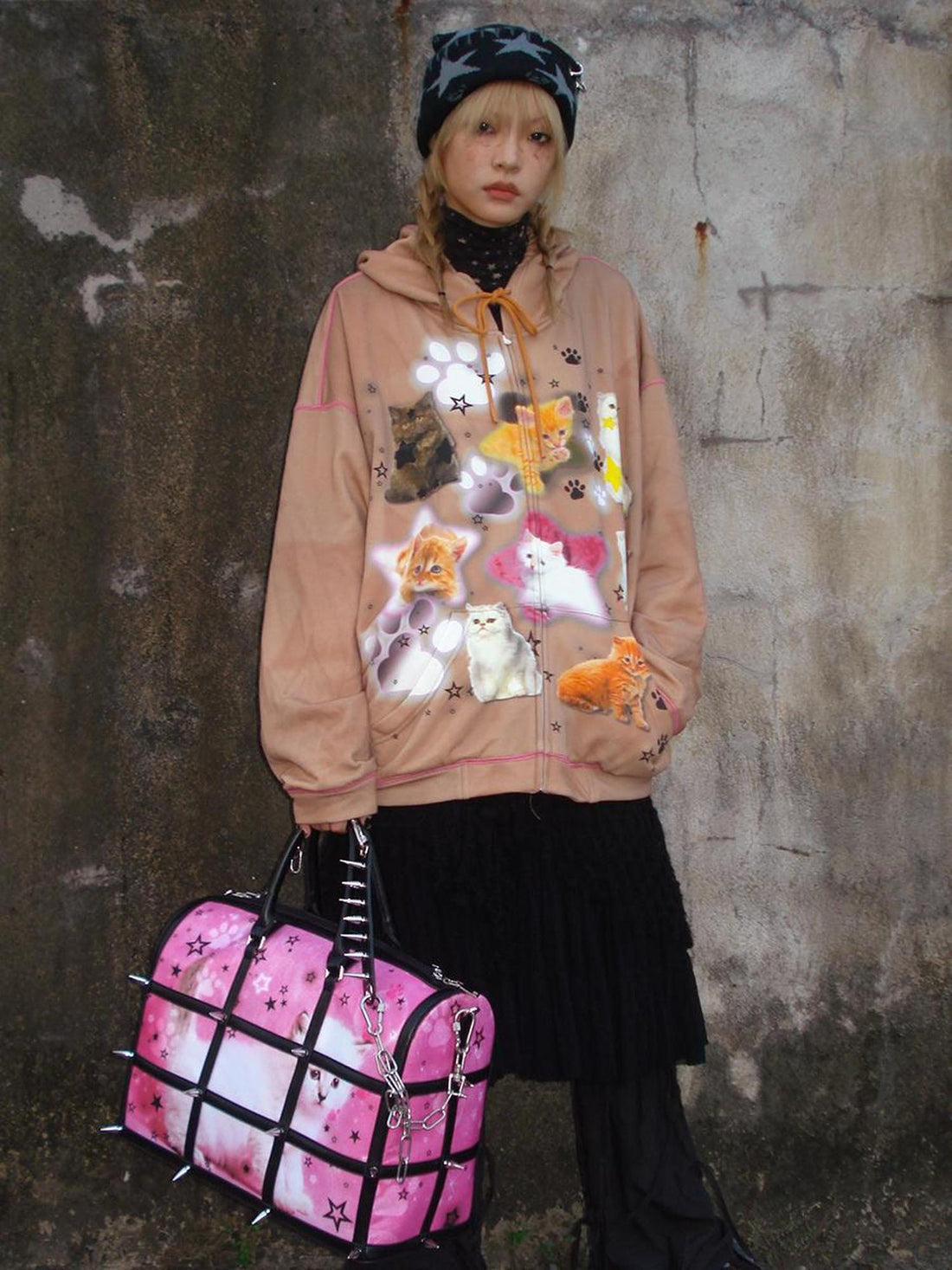 CFIERCE Cat Print Hooded Sweatshirt
