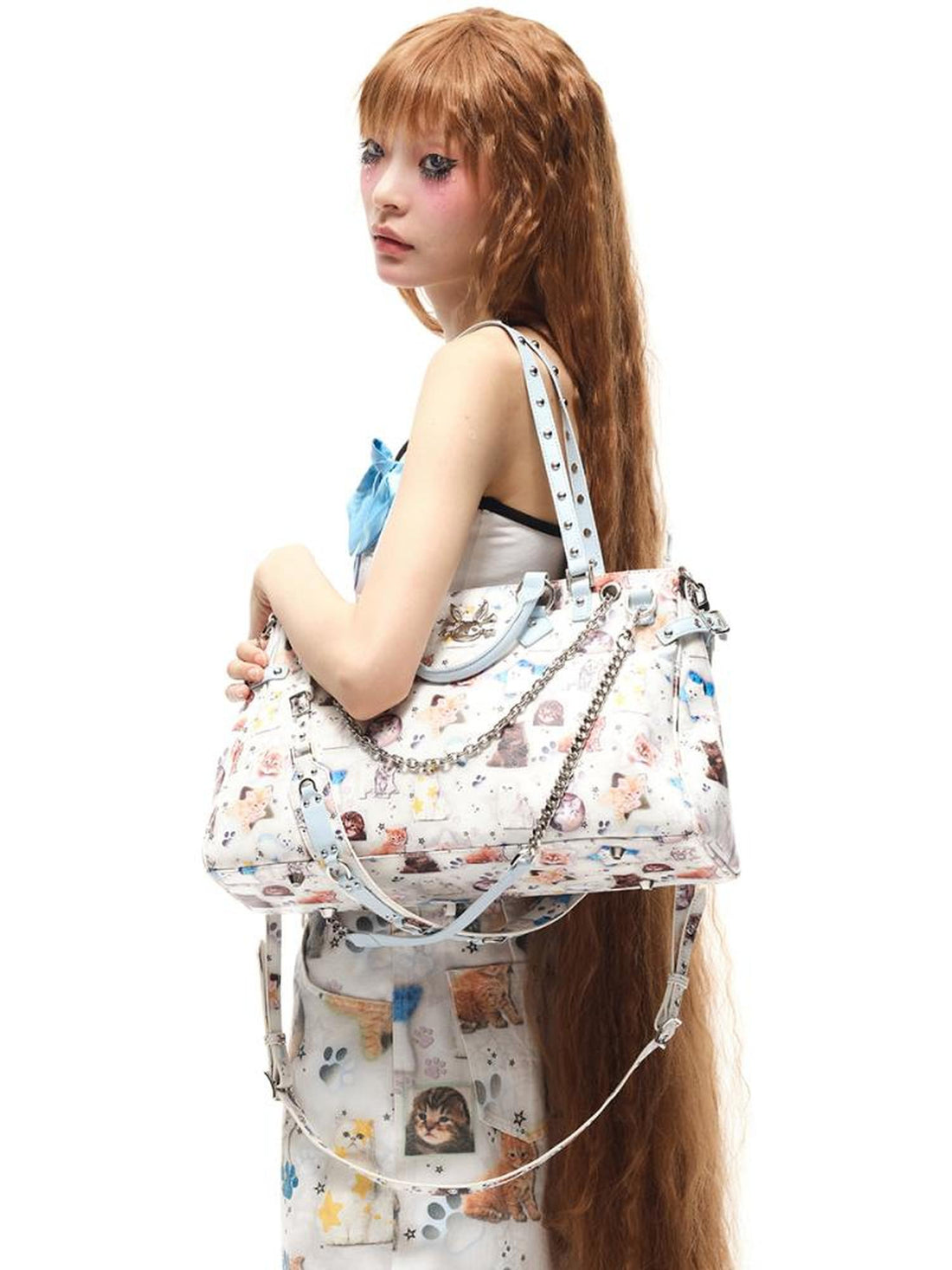 CFIERCE Cat Print Multi Strap Top Handle Crossbody Bag
