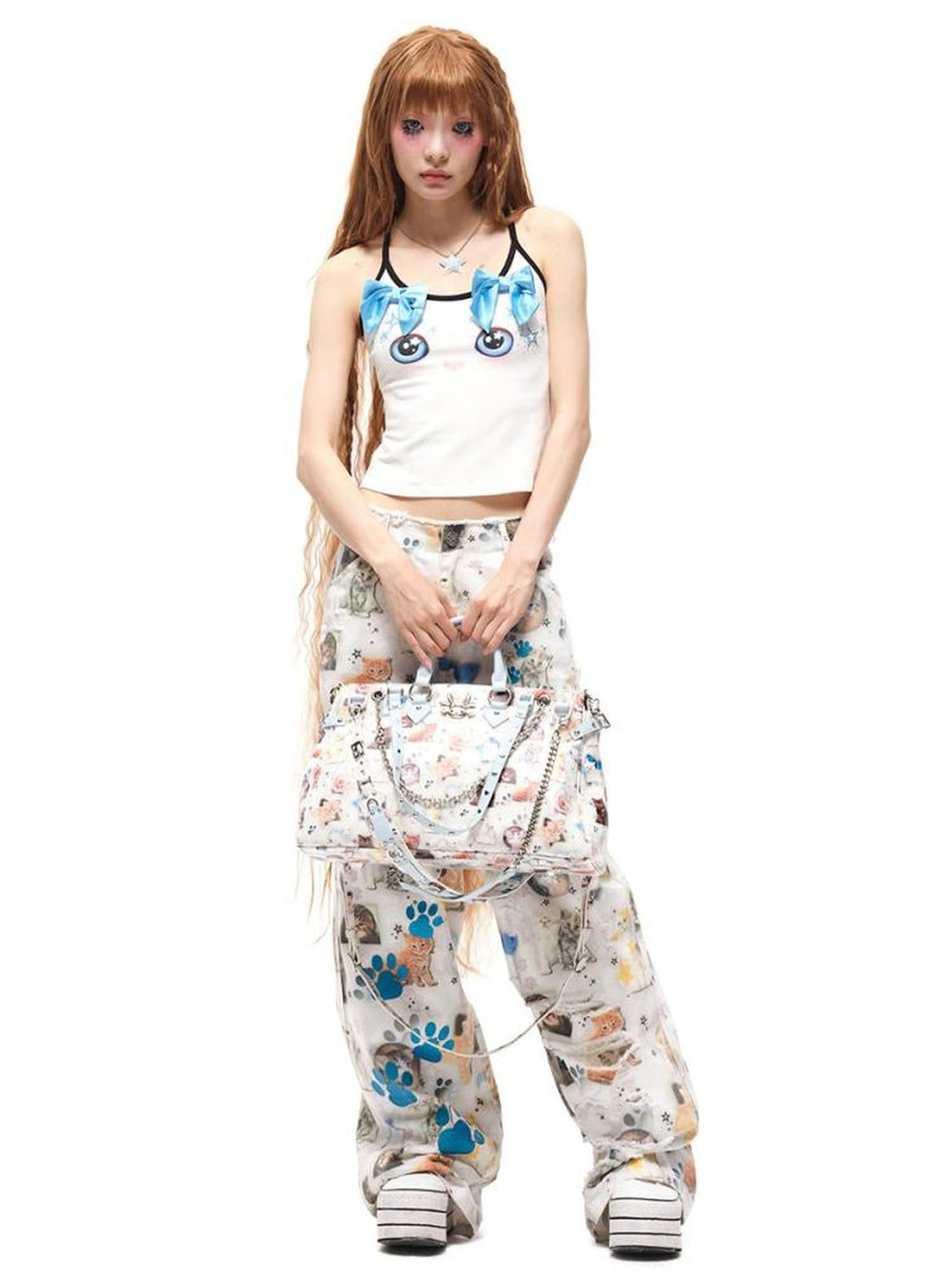 CFIERCE Cat Print Multi Strap Top Handle Crossbody Bag