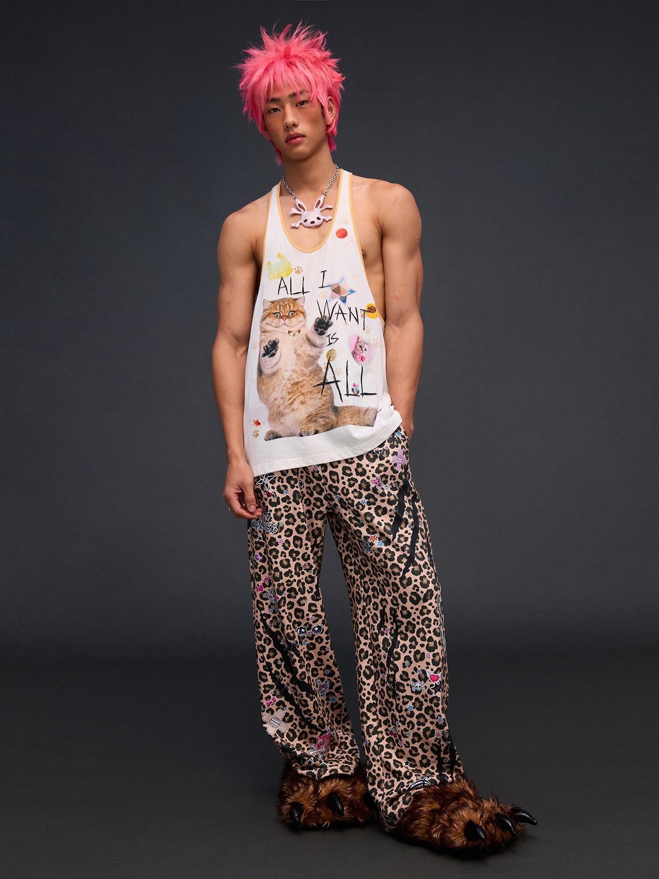 CFIERCE Cat Print U Neck H Shape Loose Women&
