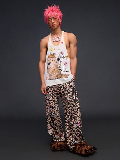 CFIERCE Cat Print U Neck H Shape Loose Women&