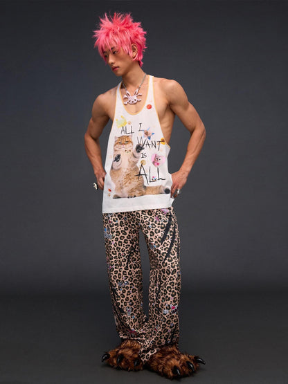 CFIERCE Cat Print U Neck H Shape Loose Women&