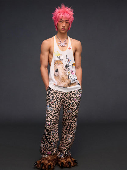 CFIERCE Cat Print U Neck H Shape Loose Women&