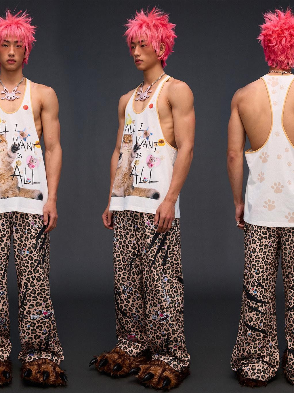 CFIERCE Cat Print U Neck H Shape Loose Women&
