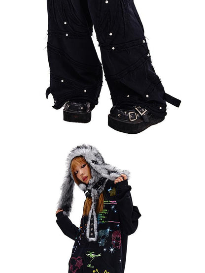 CFIERCE Cfierce Fall Winter Angel Wing Sweatpants