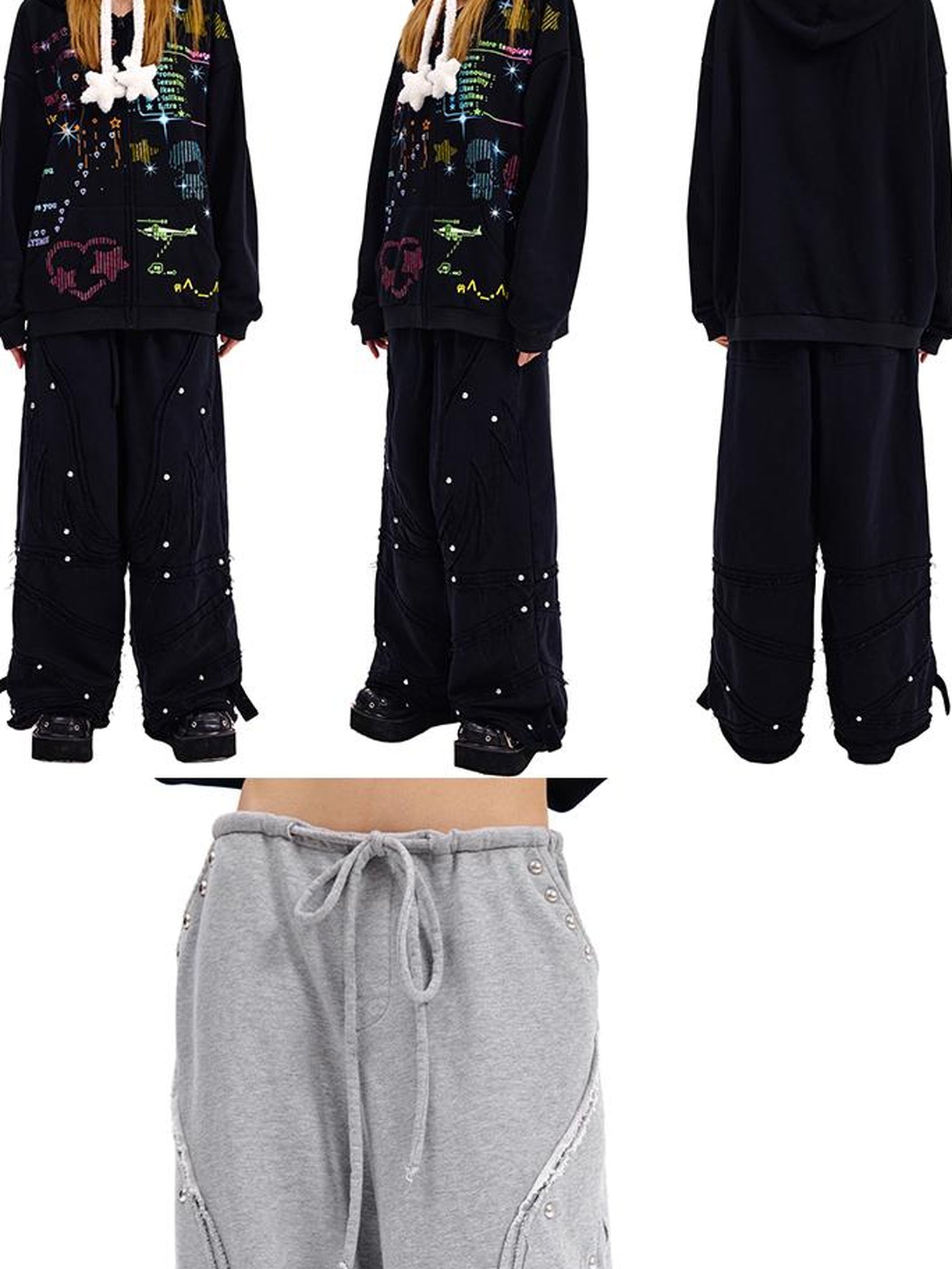 CFIERCE Cfierce Fall Winter Angel Wing Sweatpants