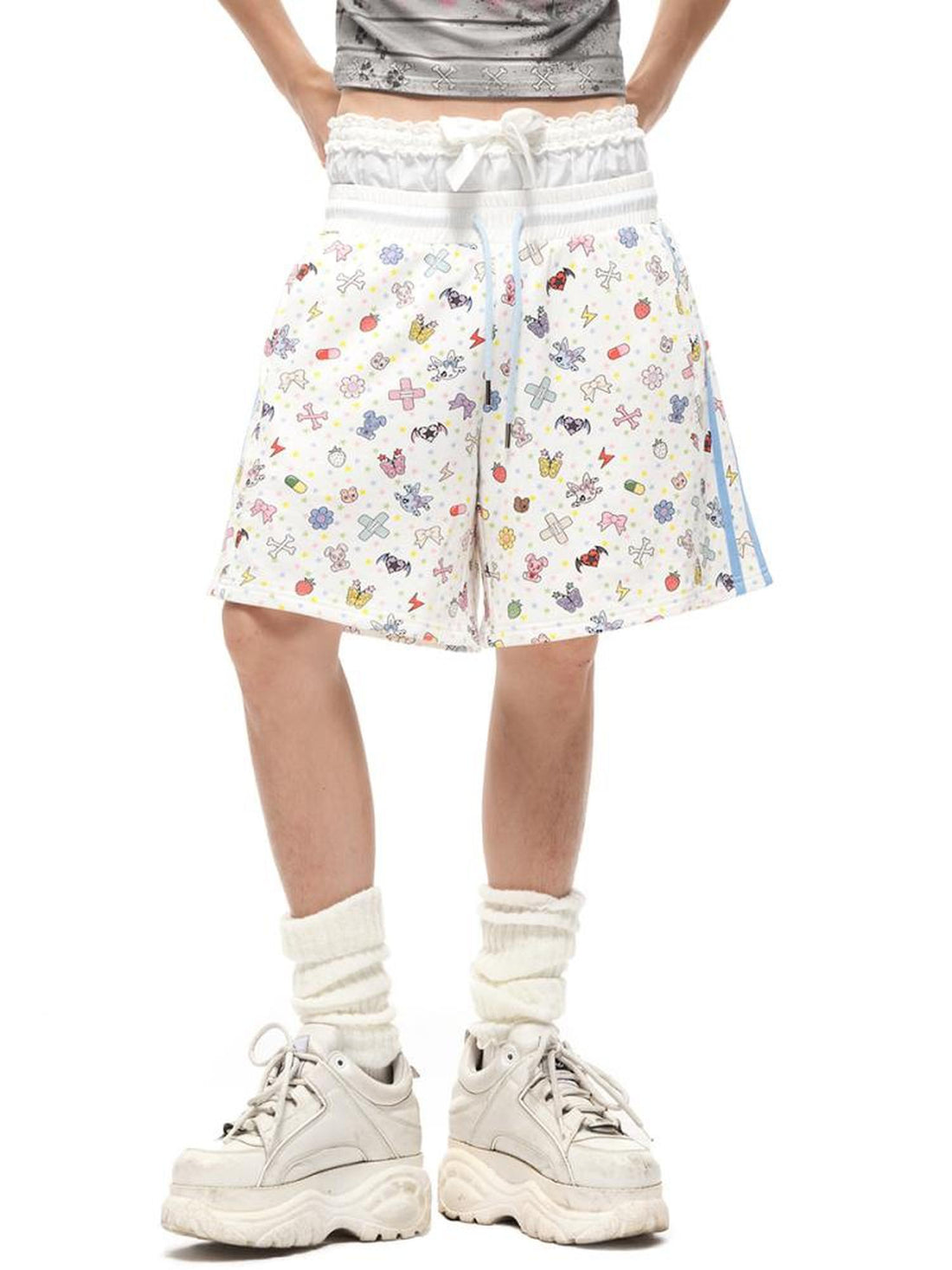 CFIERCE Cfierce Print Patchwork Denim Shorts