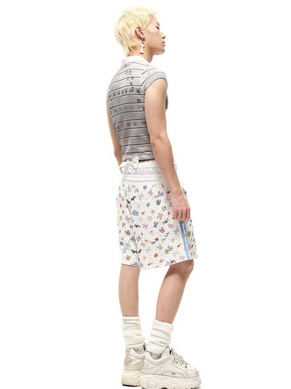CFIERCE Cfierce Print Patchwork Denim Shorts