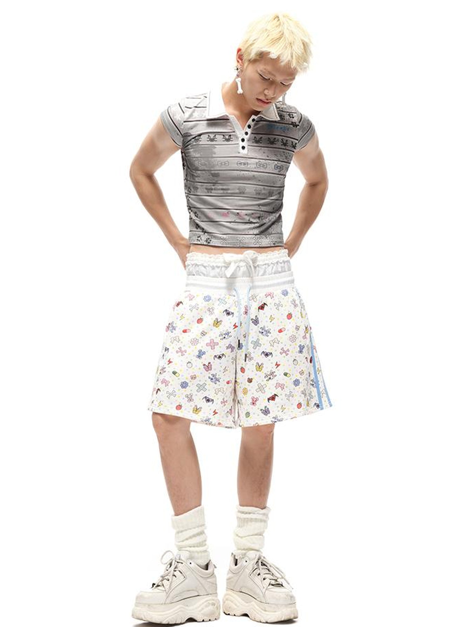 CFIERCE Cfierce Print Patchwork Denim Shorts