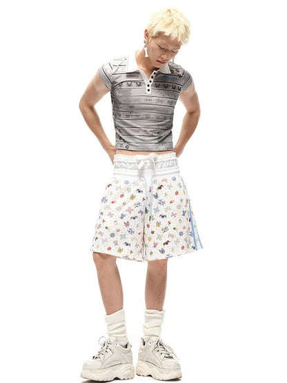 CFIERCE Cfierce Print Patchwork Denim Shorts