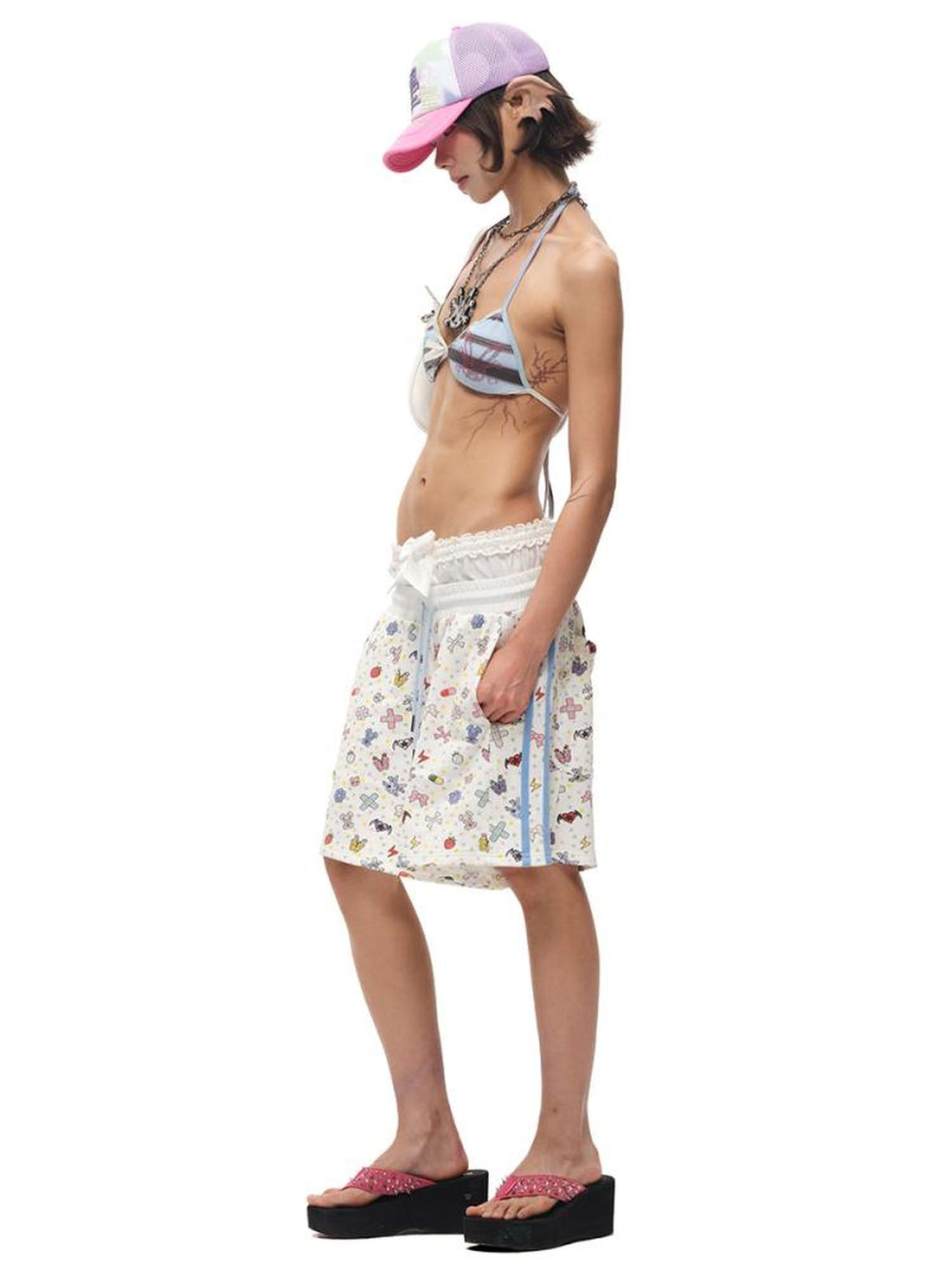 CFIERCE Cfierce Print Patchwork Denim Shorts