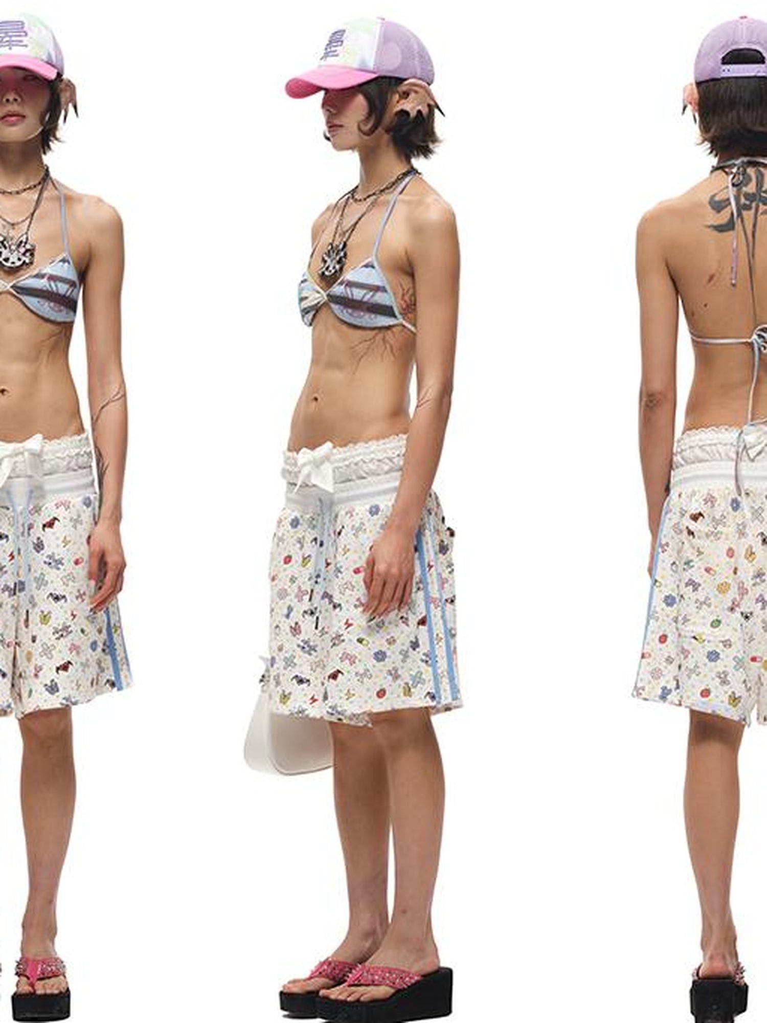 CFIERCE Cfierce Print Patchwork Denim Shorts